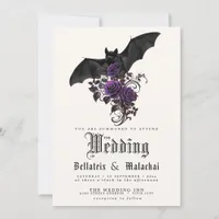QR Code Goth Bat Deep Amethyst Purple Roses Invitation
