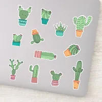 Cute Hand Drawn Cactus Plants in Pots 12 Pack of Sticker