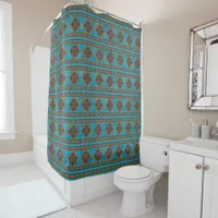 Southwest Mountain Peaks Turquoise Geometric Shower Curtain