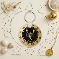 Intense Gold Scorpio Zodiac Wheel Keychain