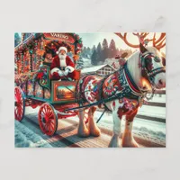 Santa and Irish Cob Horse With Antlers Postcard