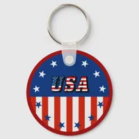 USA - American Flag and Stars in Circle Keychain