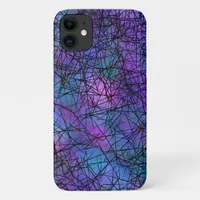 Purple and Black Abstract Line Unique Art iPhone 11 Case