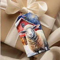 Pretty Watercolor Christmas Sheep and Rustic Barn Gift Tags