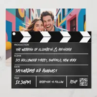 Hollywood Cinematic Film Clapperboard Wedding Invitation