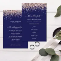 Budget Rose Gold Glitter Navy Blue Wedding Program