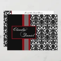 Red White Black Damask Wedding Invitations