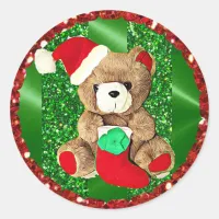 Glittery Teddy Bear Christmas Sticker