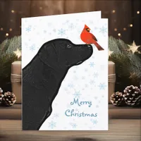 Black Lab Christmas Cardinal Cute Labrador Dog Holiday Card