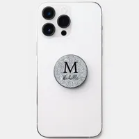 Silver Faux Glitter Monogram Initial Name PopSocket