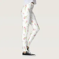 Watercolor Pink Red Roses Hand Painted Leggings