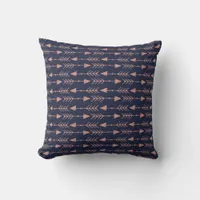 Modern Navy Blue Rose Gold Foil Tribal Arrows Throw Pillow