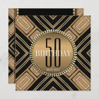 Modern Art Deco Gold 50th Birthday Invitation