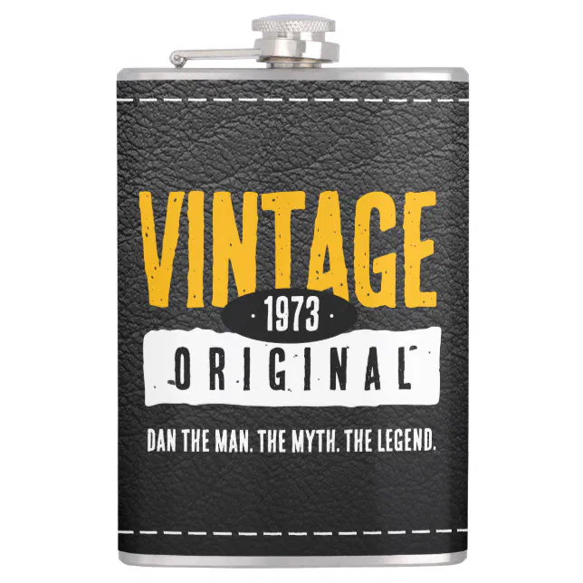 Vintage Original Black Leather Birth Year Flask