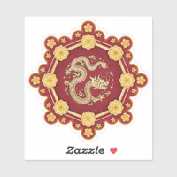 Chinese New Year Eight Lucky Golden Flowers Dragon Sticker