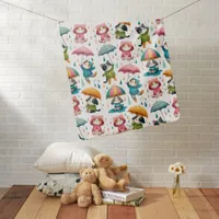 Cute Raining Cats and Dogs with Umbrellas Baby Blanket