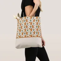 Orange and White Cats Naive Art Style Color Block Tote Bag