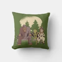 Bigfoot, An alien, and a unicorn Throw Pillow