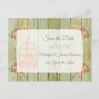 = Wood Birdcage Wedding Save the Date Postcard