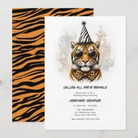 Party Animals Funny Tiger Kids Birthday Party Invitation