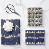 Modern Navy And Gold Red Cardinal Winter Christmas Wrapping Paper Sheets