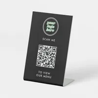 QR Code Menu | Logo Black Contactless Modern Pedestal Sign