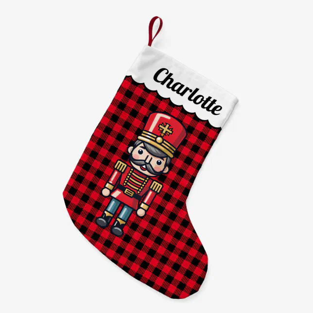 Red Buffalo Check Plaids Nutcracker Monogram Name Small Christmas Stocking