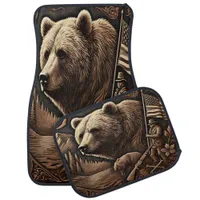 Leather Bear and Mountain River Car Floor Mat