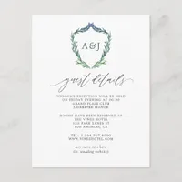 Greenery Crest Monogram Wedding Guest Details Enclosure Card