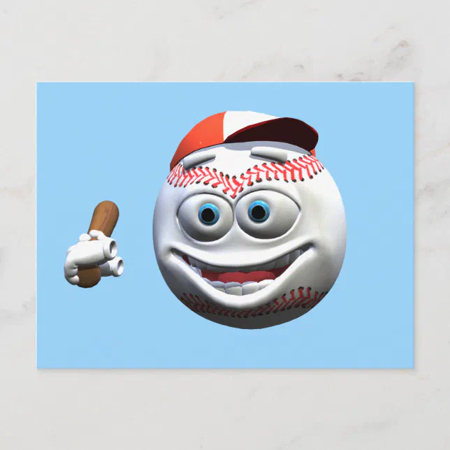 Funny Cartoon Baseball with Bat Postcard