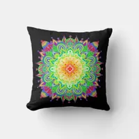 Pretty Rainbow Colored Mandala Abstract Art   Throw Pillow