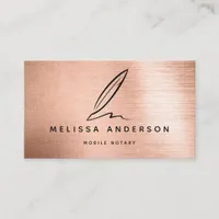 Mobile Notary Quill Rose Gold Brushed Metal  Business Card