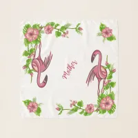 Tropical Flamingos and Flowers Chiffon Scarf