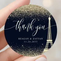 Paris Eiffel Tower Gold Glitter Wedding Thank You Classic Round Sticker