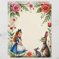 Alice and Rabbits Floral Scrapbook Paper