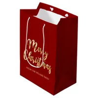 Elegant Merry Christmas script metallic gold red Medium Gift Bag