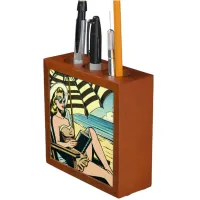 Retro Pop Art Lady on the Beach Desk Organizer