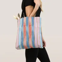 Watercolor Vertical Stripe Shades Blue Pink Coral  Tote Bag