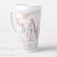Chic Trendy Rose Gold Foil Marble Monogram Latte Mug