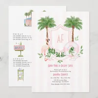 Retro Palm Springs Monogram Bachelorette Weekend Invitation