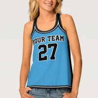 Sports Team Name Number Blue Black Dot Basketball Tank Top