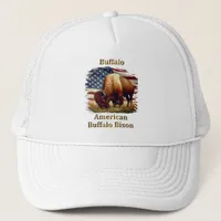 Buffalo Standing in Front of American Flag Trucker Hat