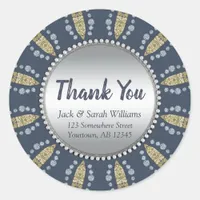 Mediterranean Blue + Gold Silver Thank You Round Classic Round Sticker