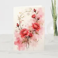 Red Roses on Pink Watercolor Wash Anniversary Card