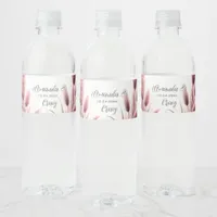 Coral Pampas Wedding Water Bottle Label