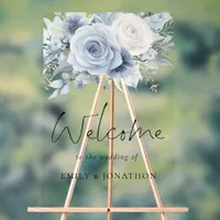 Dusty Blue Florals Welcome To Wedding Acrylic Sign