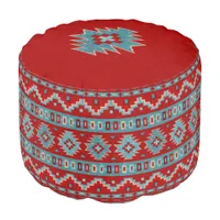 Southwest Mesas Turquoise & Red Geometric Pattern Pouf