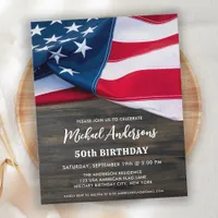 Patriotic American Flag Military Birthday Party Invitation Postcard