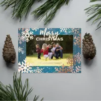 Blue Winter Wonderland Merry Christmas Photo Foil Holiday Card