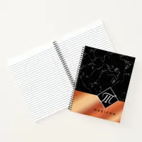 Elegant Black Marble & Bronze Foil Monogram Notebook